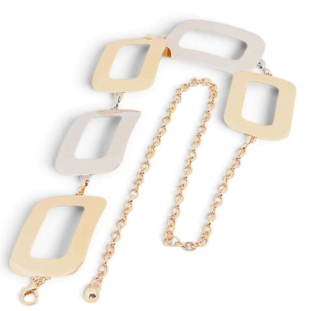 Gold or Silver Oversized Link Buckle Waist Station Statement  Belt